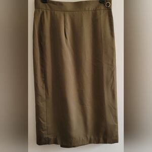 Vintage Norton McNaughton Olive Midi Skirt|Minimalist Workwear Classic